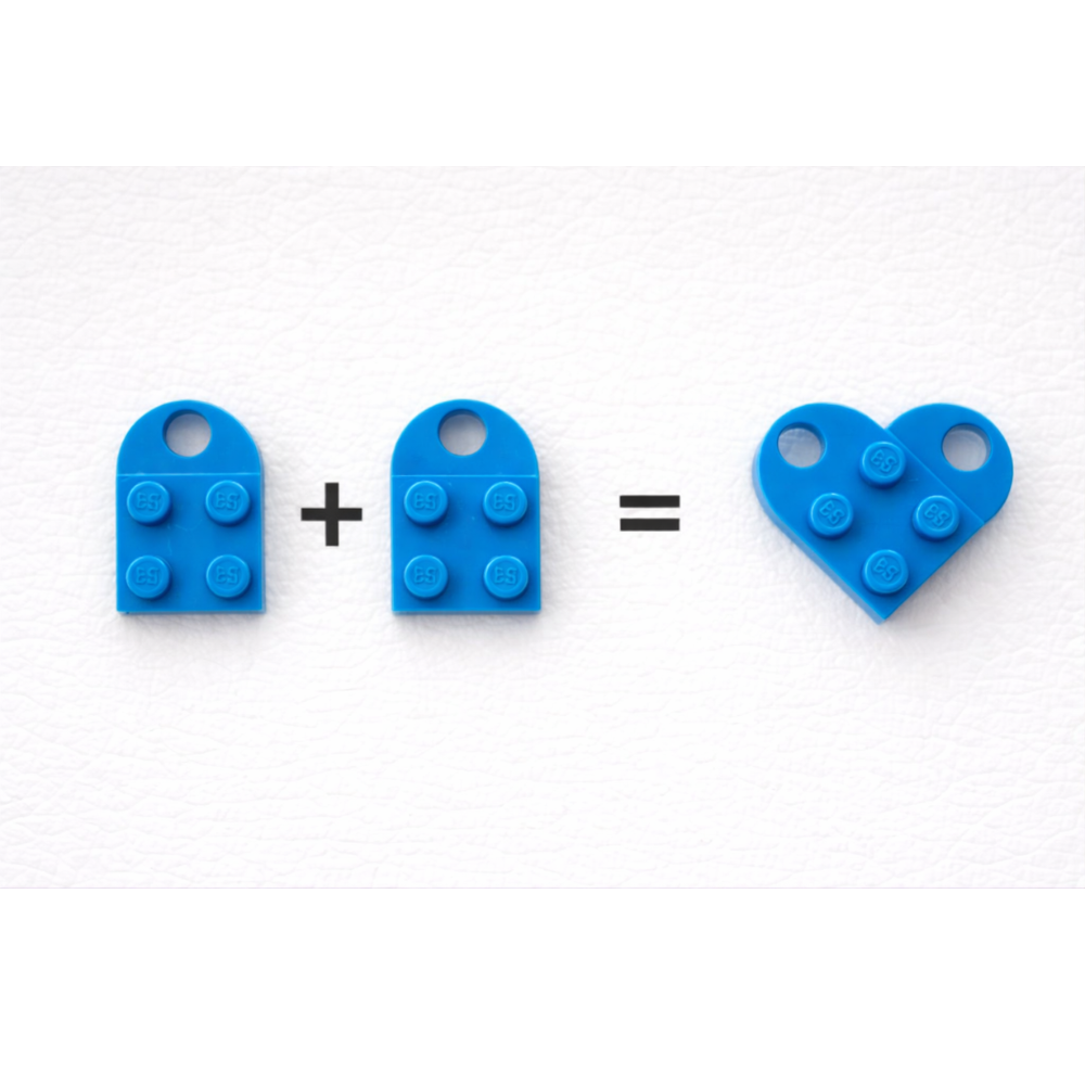 Lego Heart Couple Keychain - Set of 2 Keychains  (Blue)