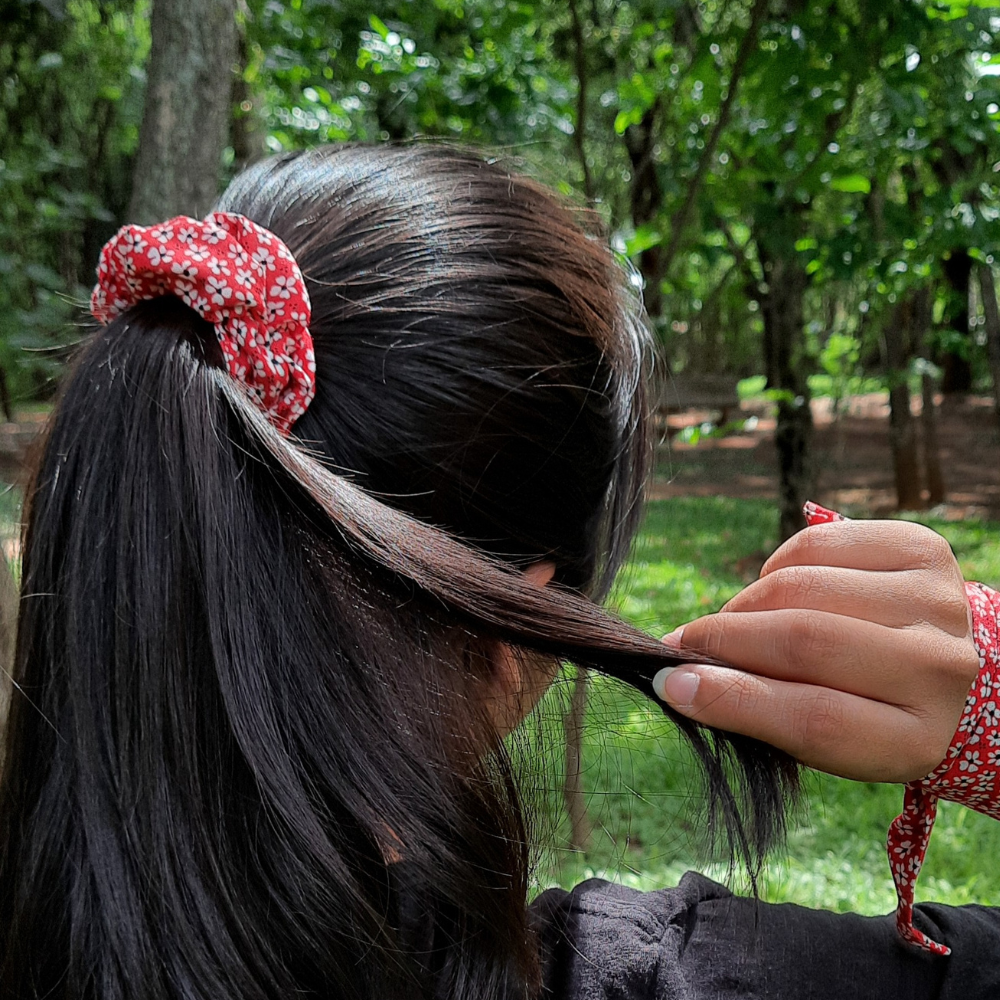 Red Floral Printed Scrunchie