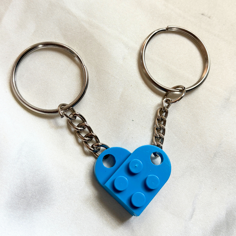 Lego Heart Couple Keychain - Set of 2 Keychains  (Blue)