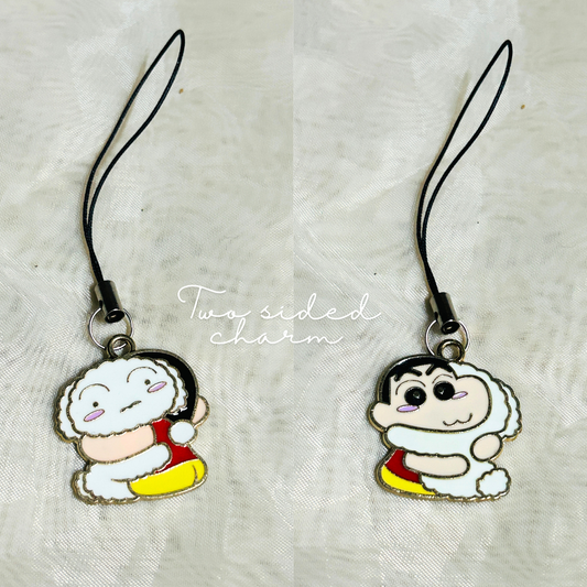 Shinchan and Shiro Two Sided Phone Charm