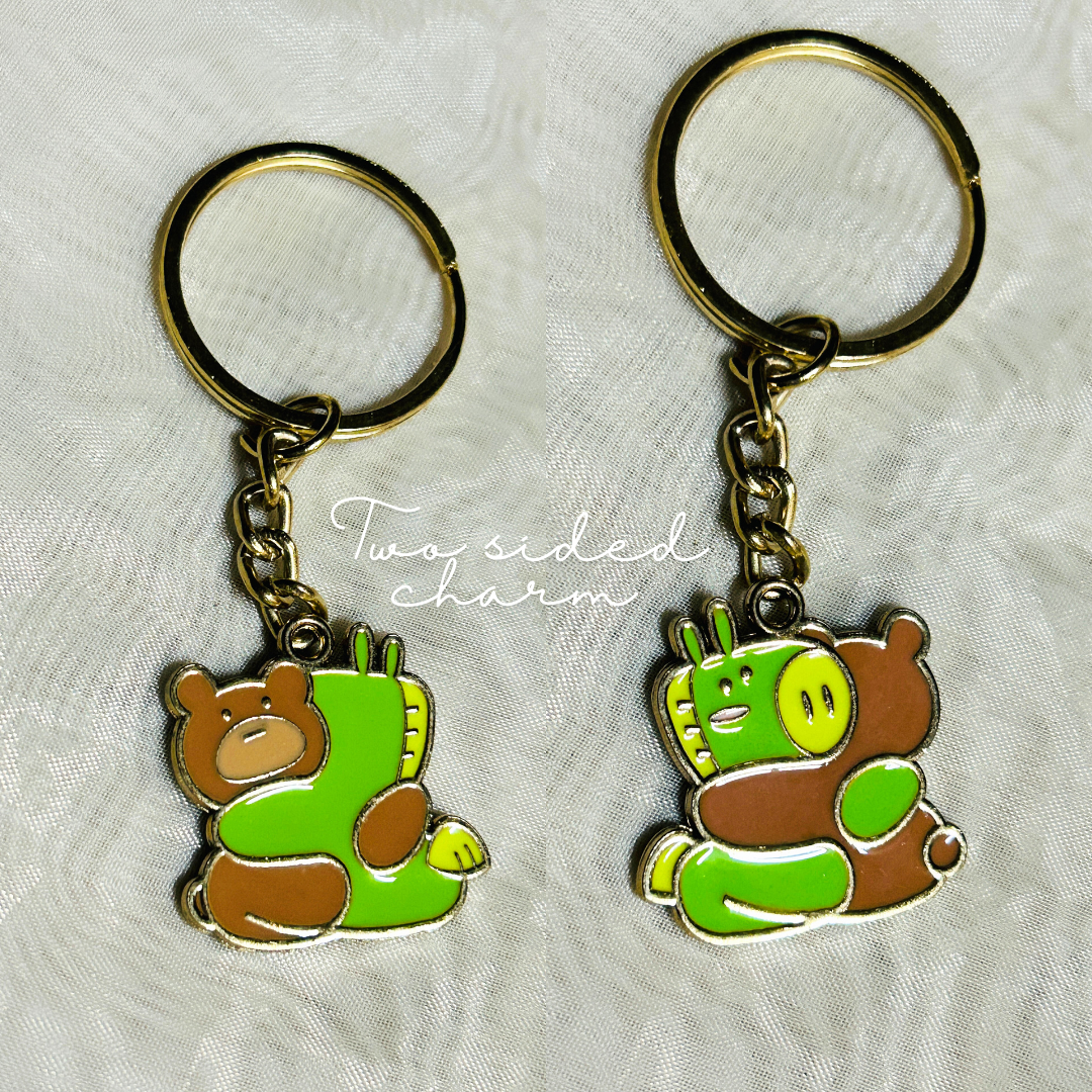 Teddy and Dino Two sided Charm KeyChains