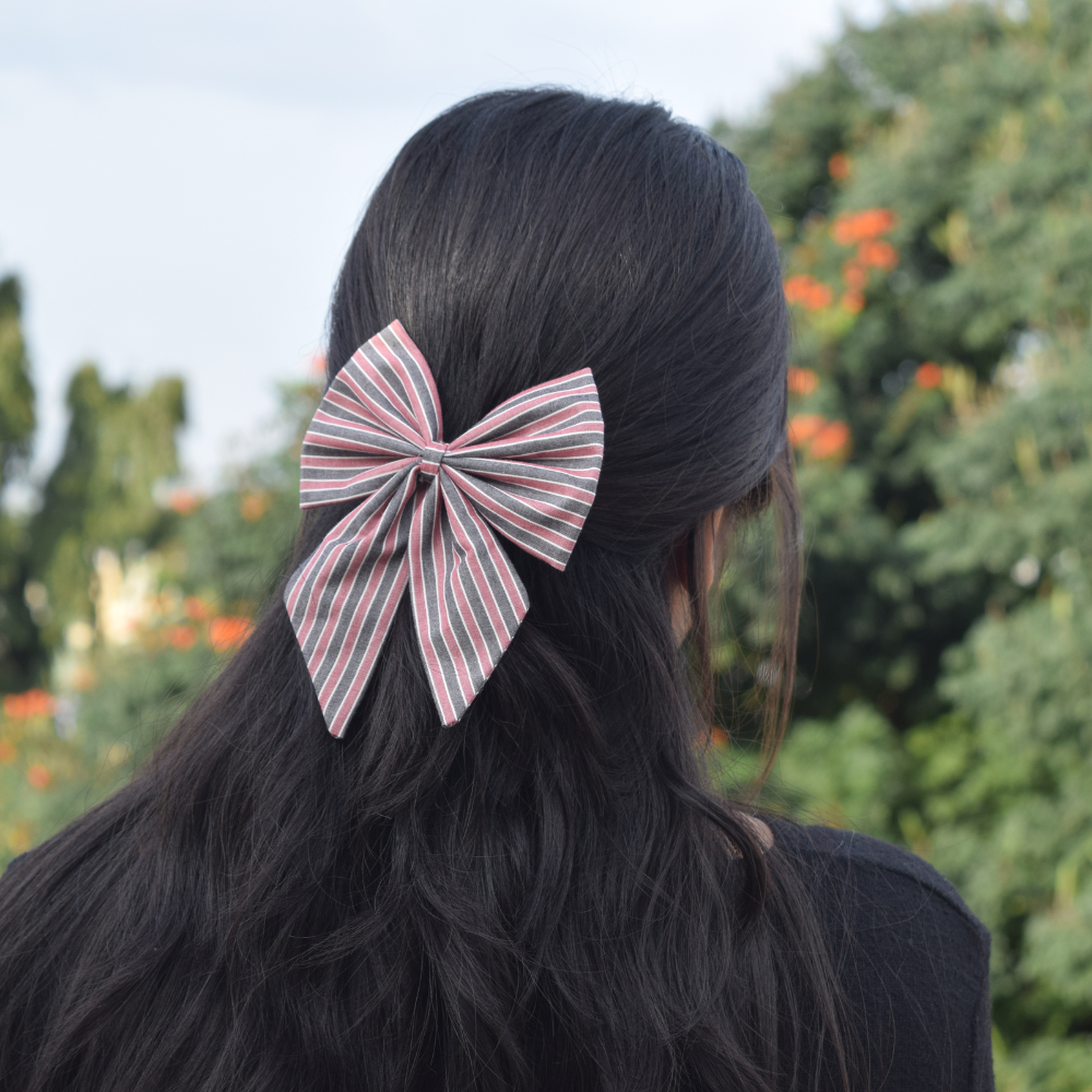 Maroon Stripes -  Pigtail Bow