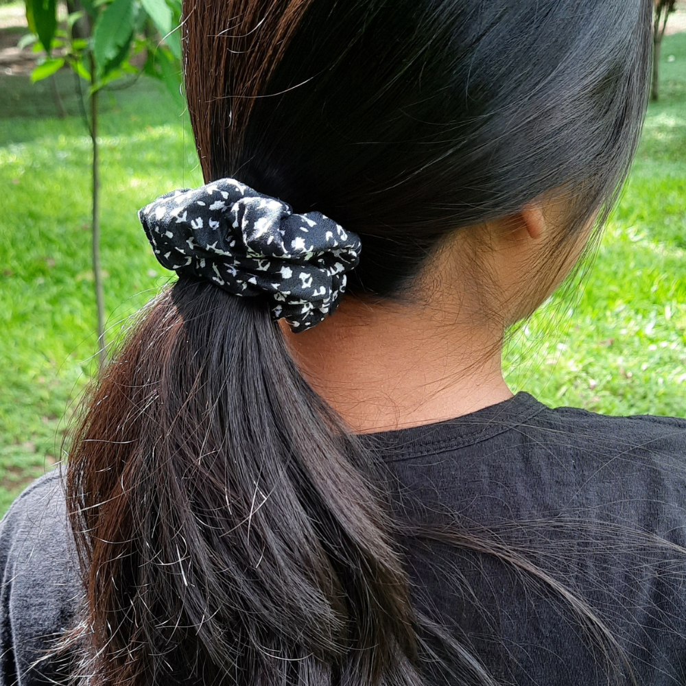 Black Printed Scrunchie