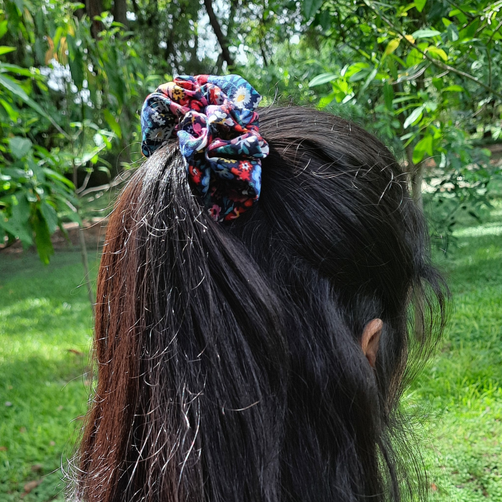 Blue Floral Print Scrunchie