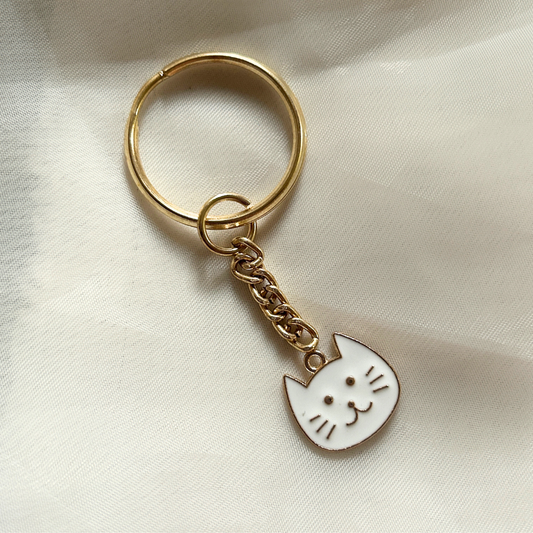 Cat Keychain - White, Black, Pink