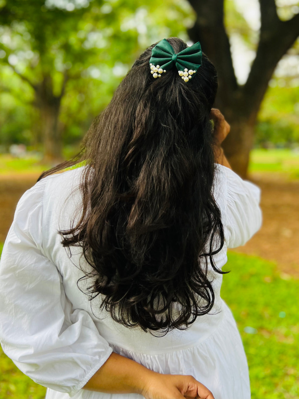 Green Pearl Hair Bow