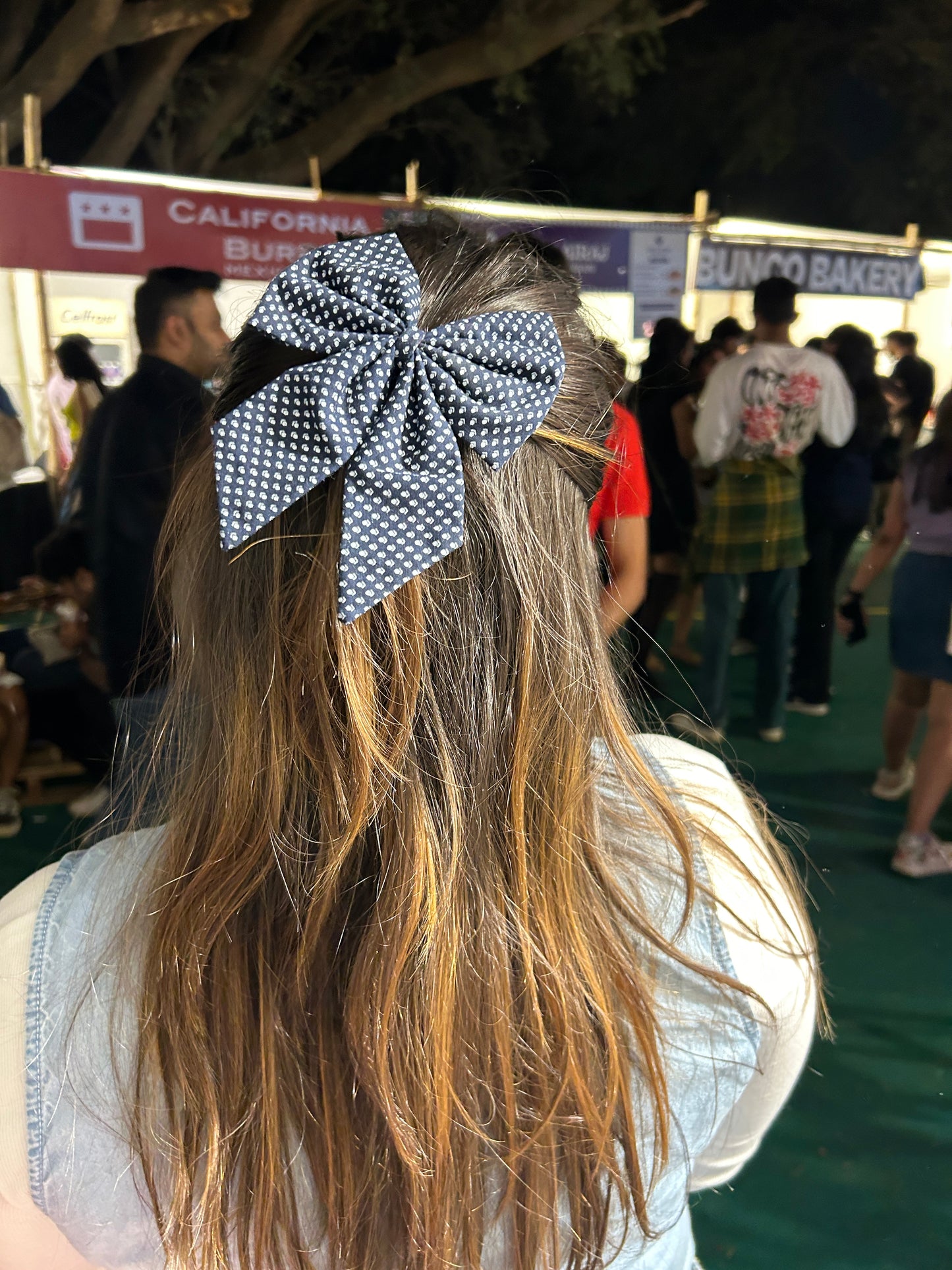 Blue Retro Pigtail Bow