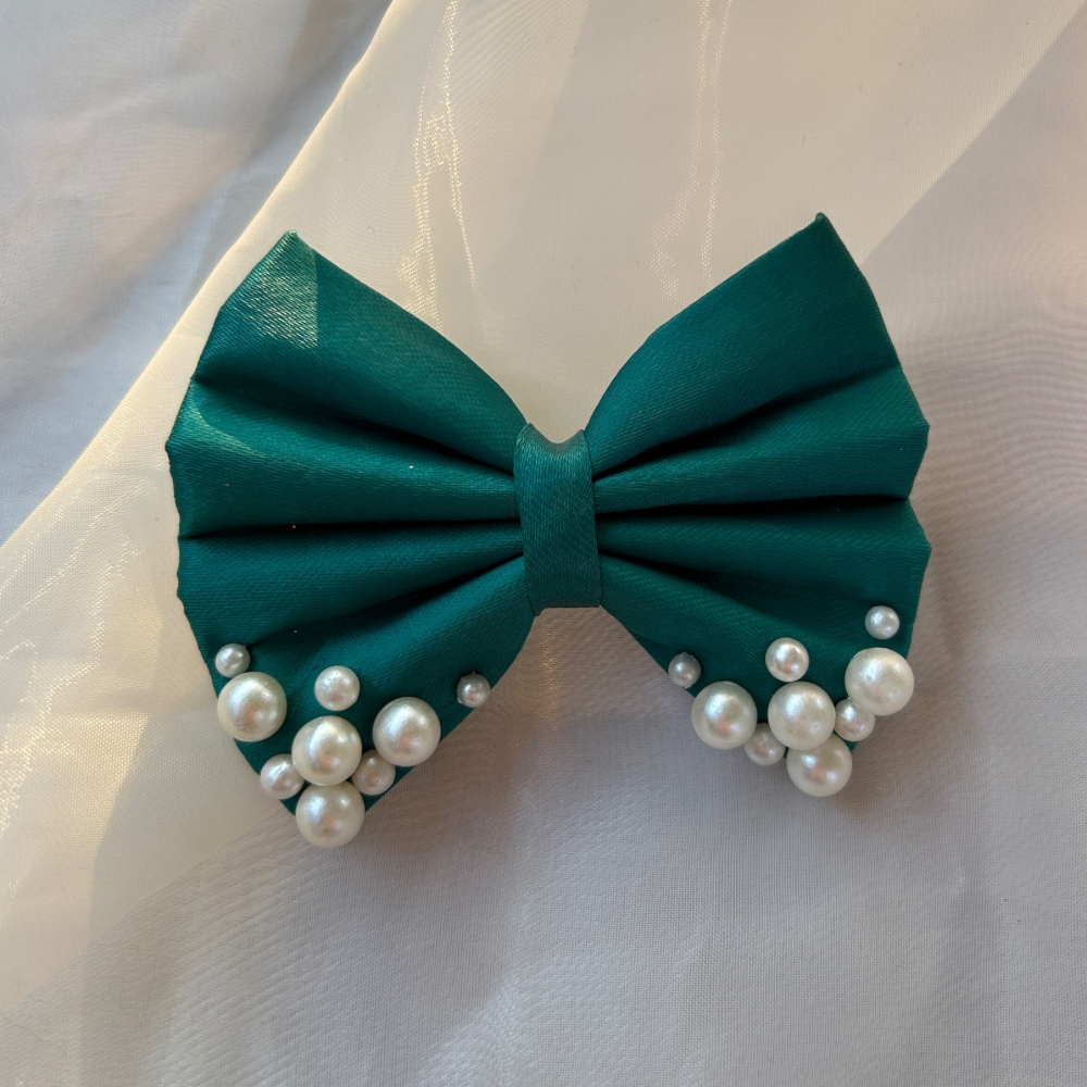 Teal Pearl Hair Bow
