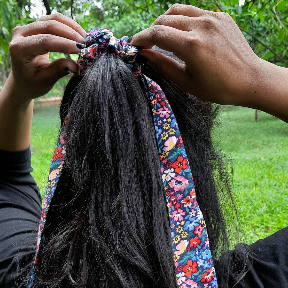 Blue Bageecha Scarf Scrunchie  / Tail Scrunchie / Bowknot Scrunchie