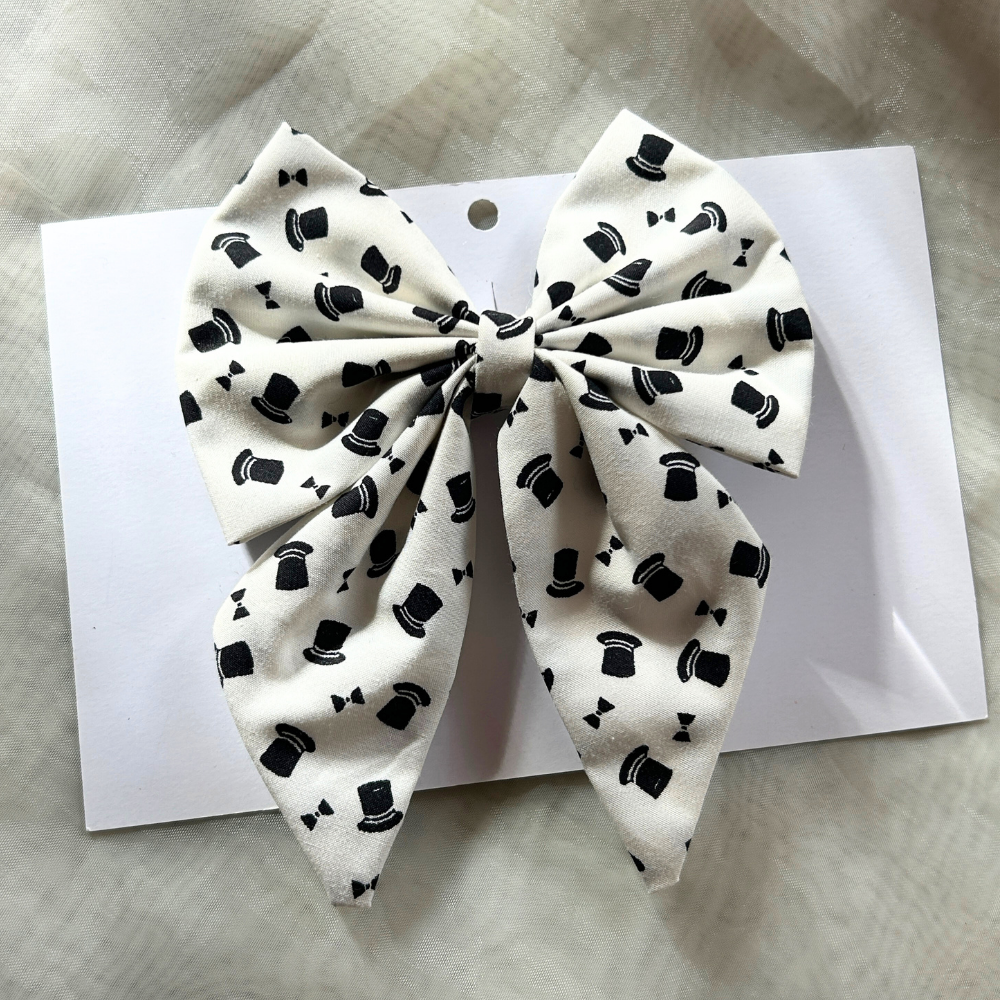 White Prints Pigtail Bow