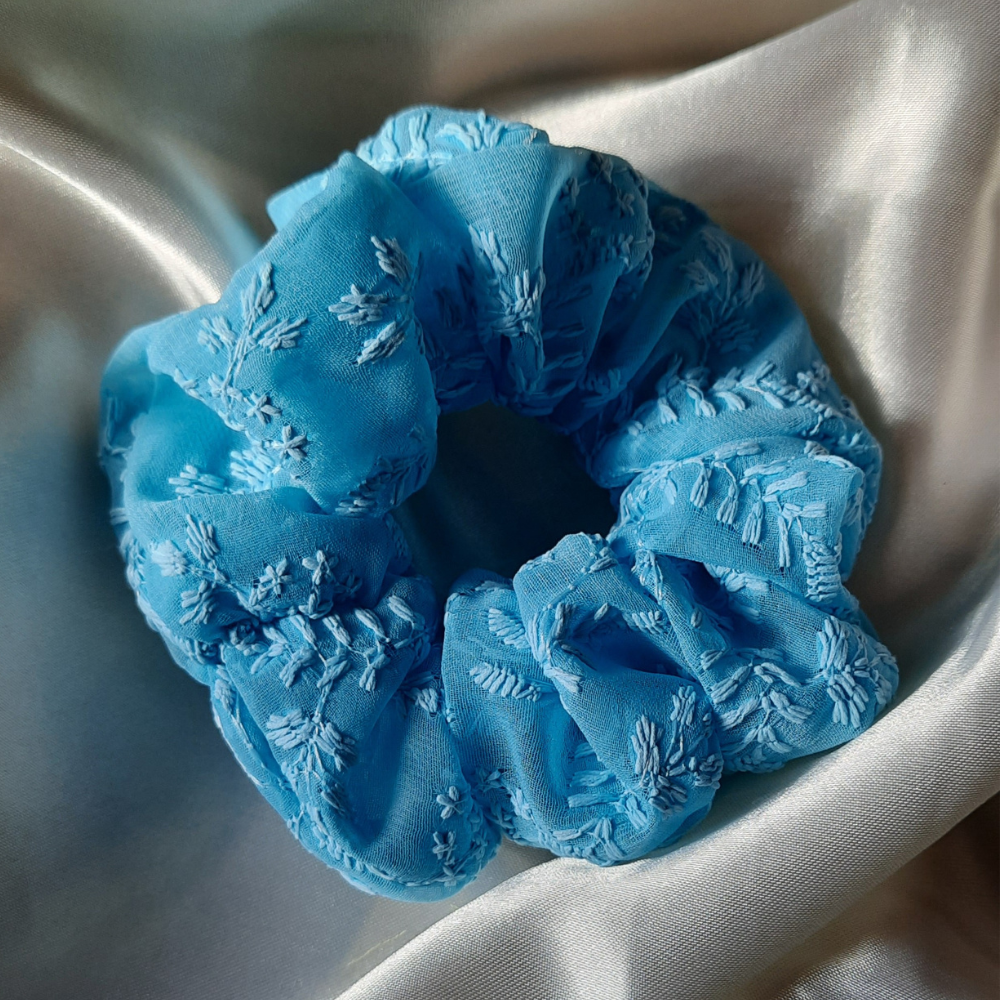 Blue Chikankaari Scrunchie