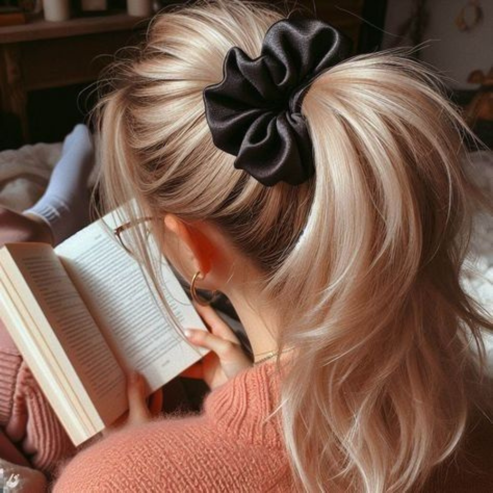 Charcoal - Black Satin Scrunchie