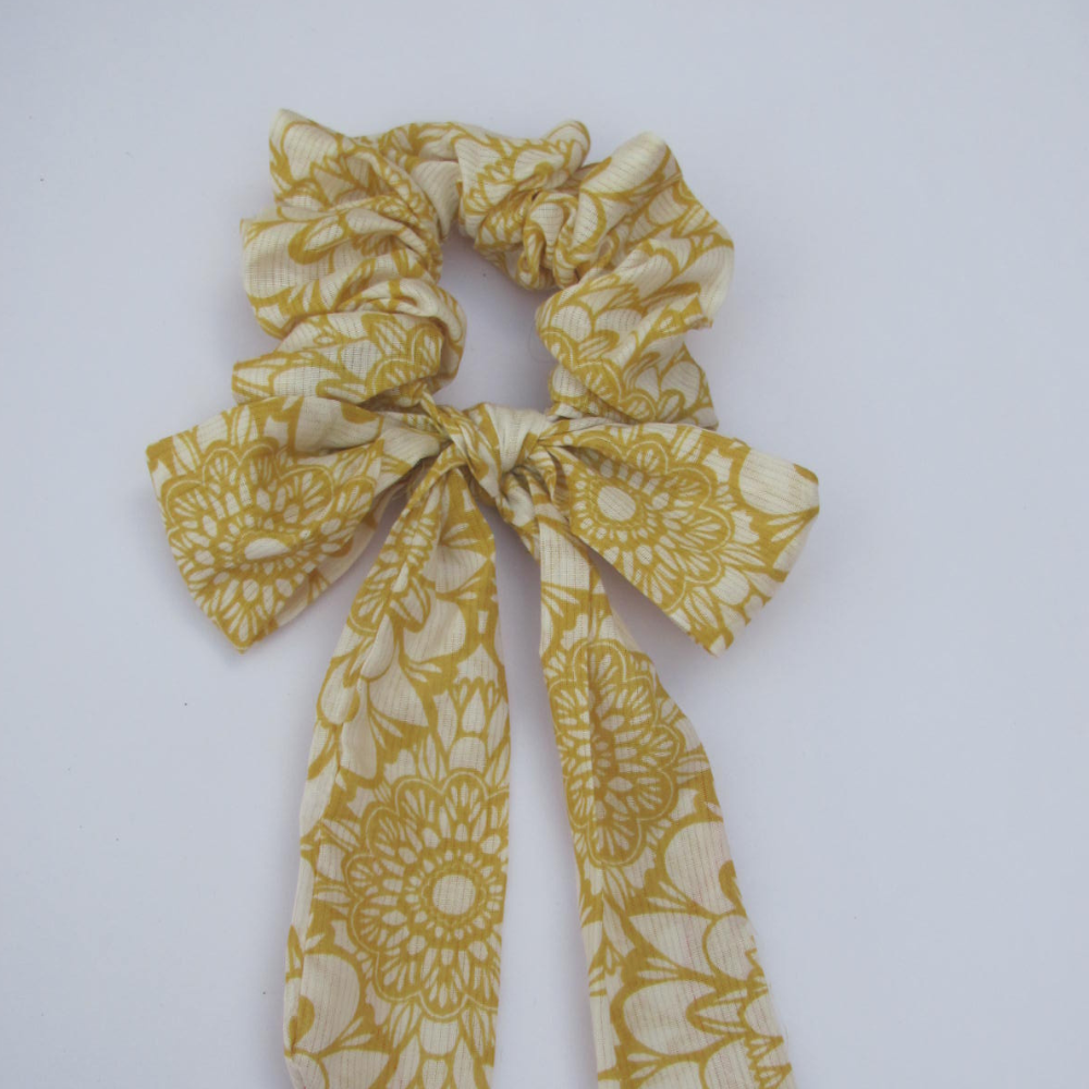 Yellow/Green Mandala Print Scarf Scrunchie  / Tail Scrunchie / Bowknot Scrunchie