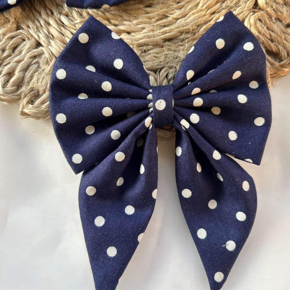 Blue Polka Dots Pigtail Bow