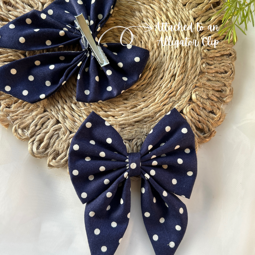 Blue Polka Dots Pigtail Bow