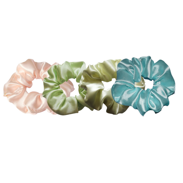Pastel Satin Scrunchies Combo of 4 (Pink, Green, Yellow, Blue)