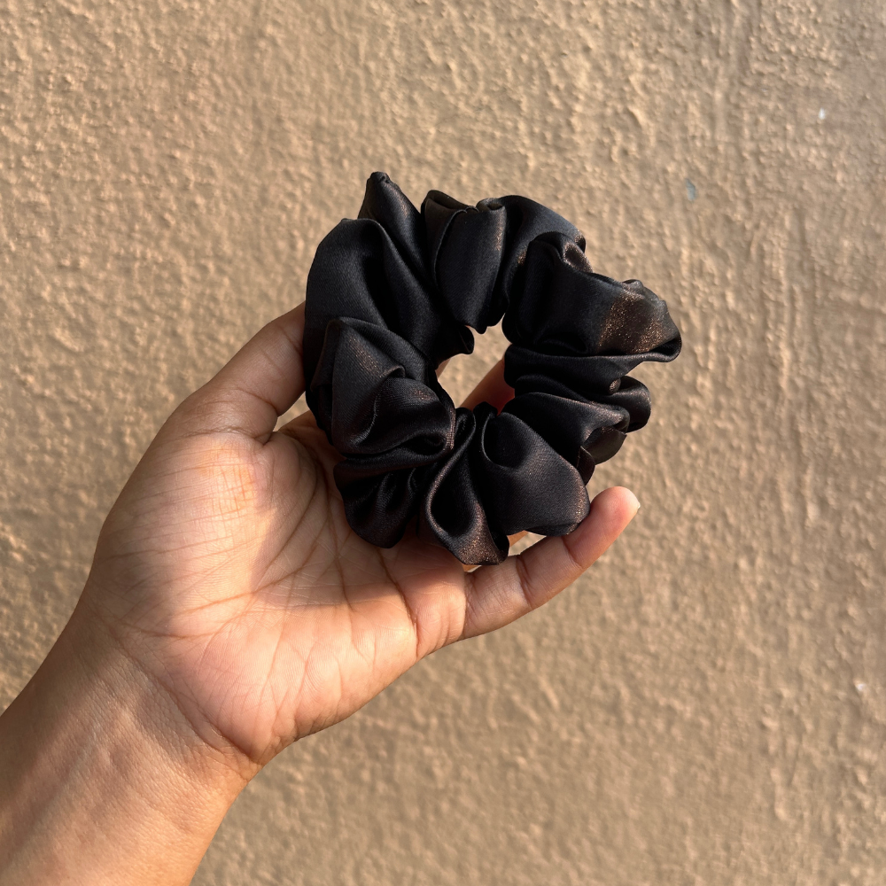 Charcoal - Black Satin Scrunchie