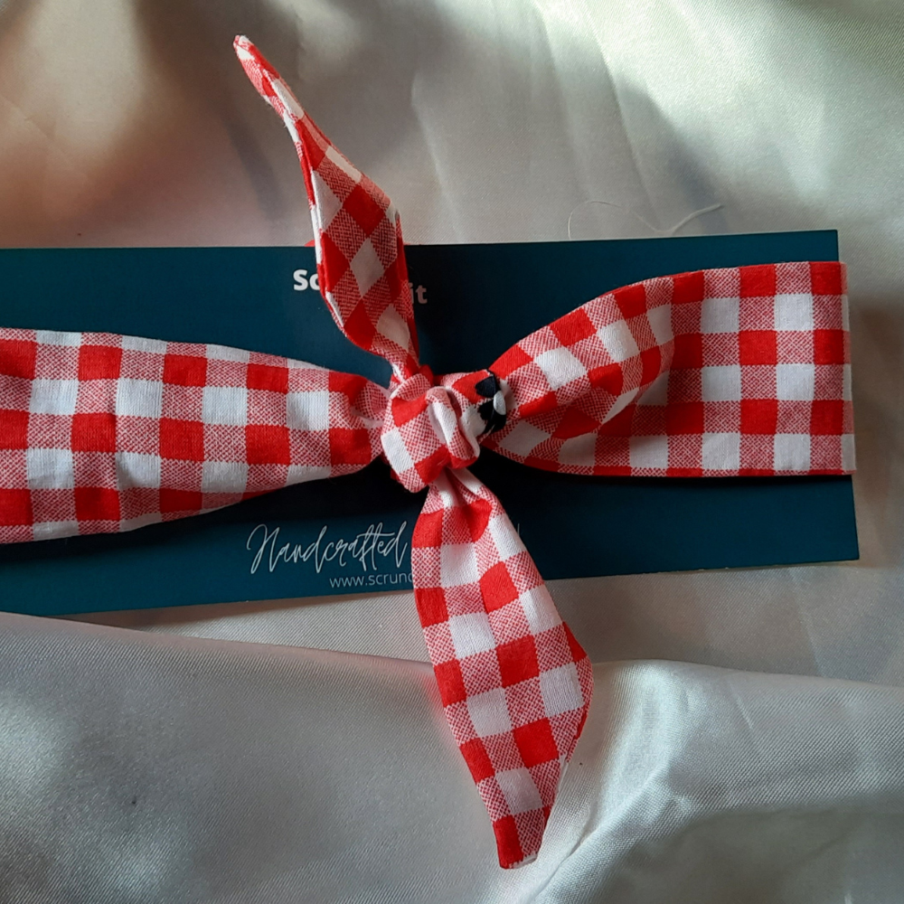 Red Checks with tiny flowers TIY Headband