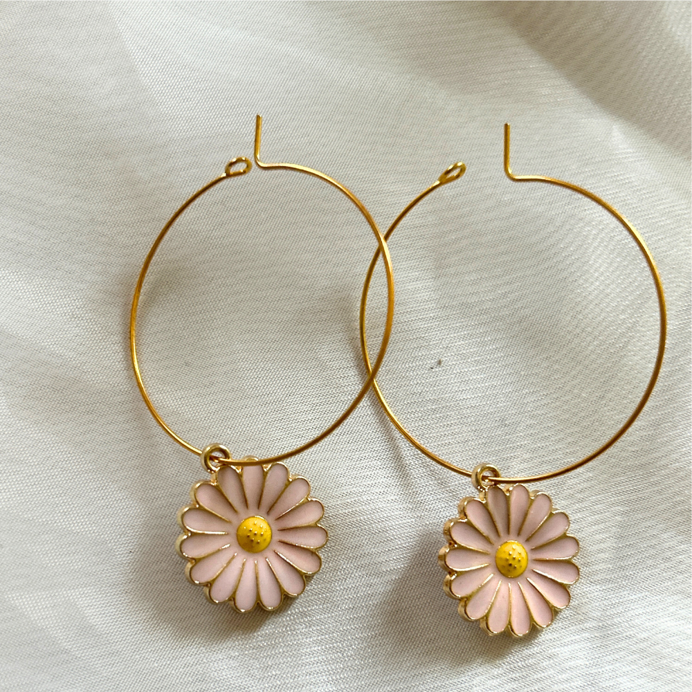Daisy Hoop Earrings - Pink