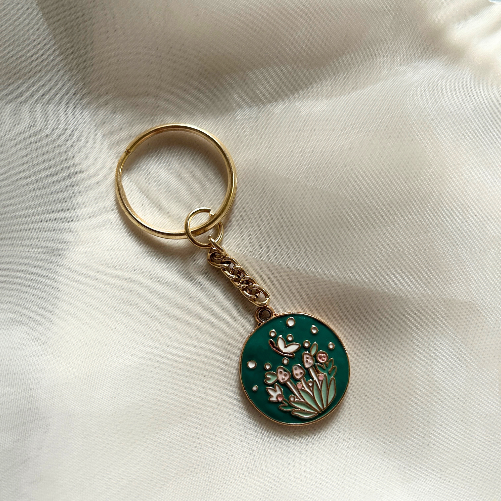 Mushroom and Butterfly Teal - Keychain