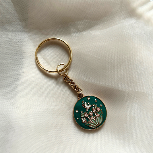 Mushroom and Butterfly Teal - Keychain