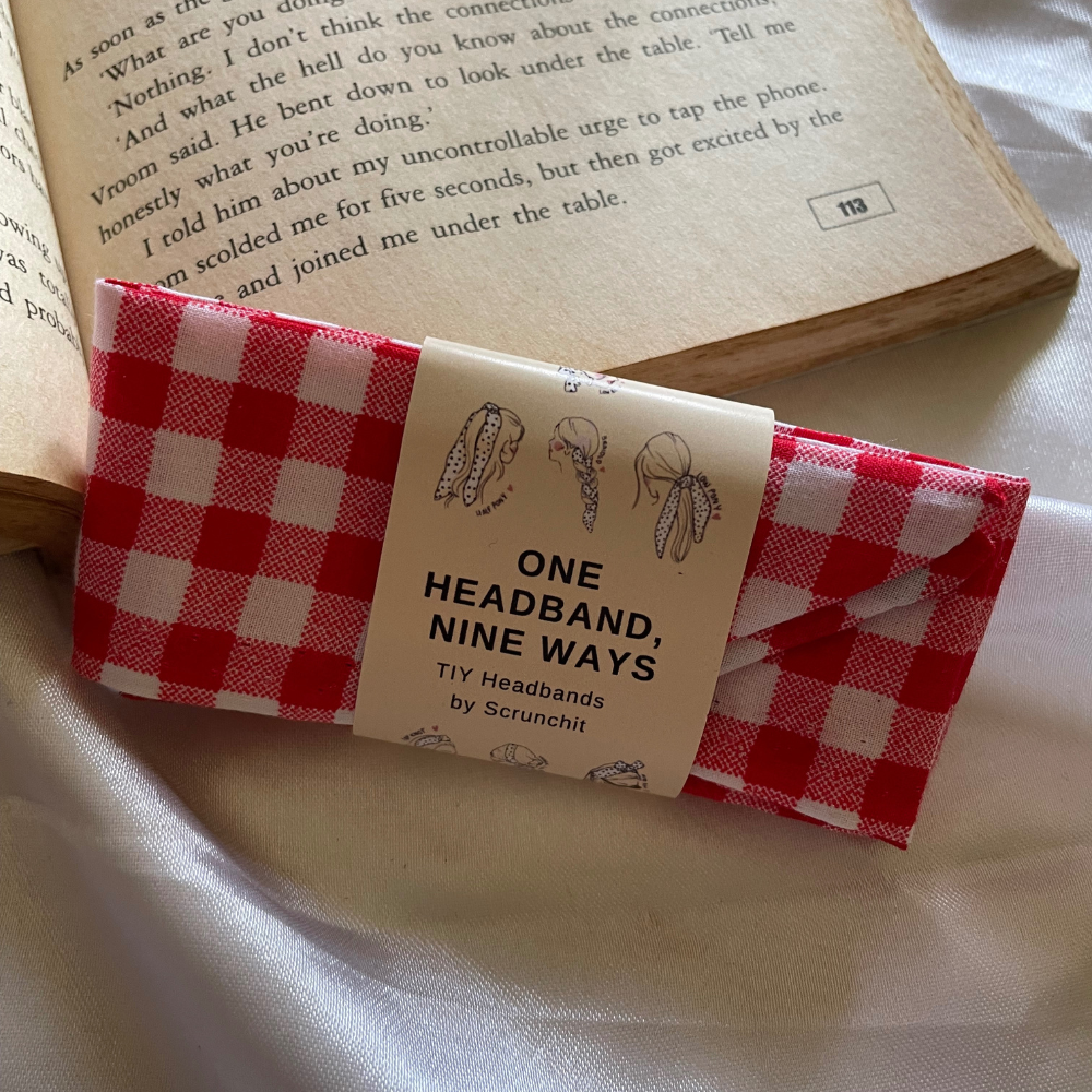 Red Checks with tiny flowers TIY Headband