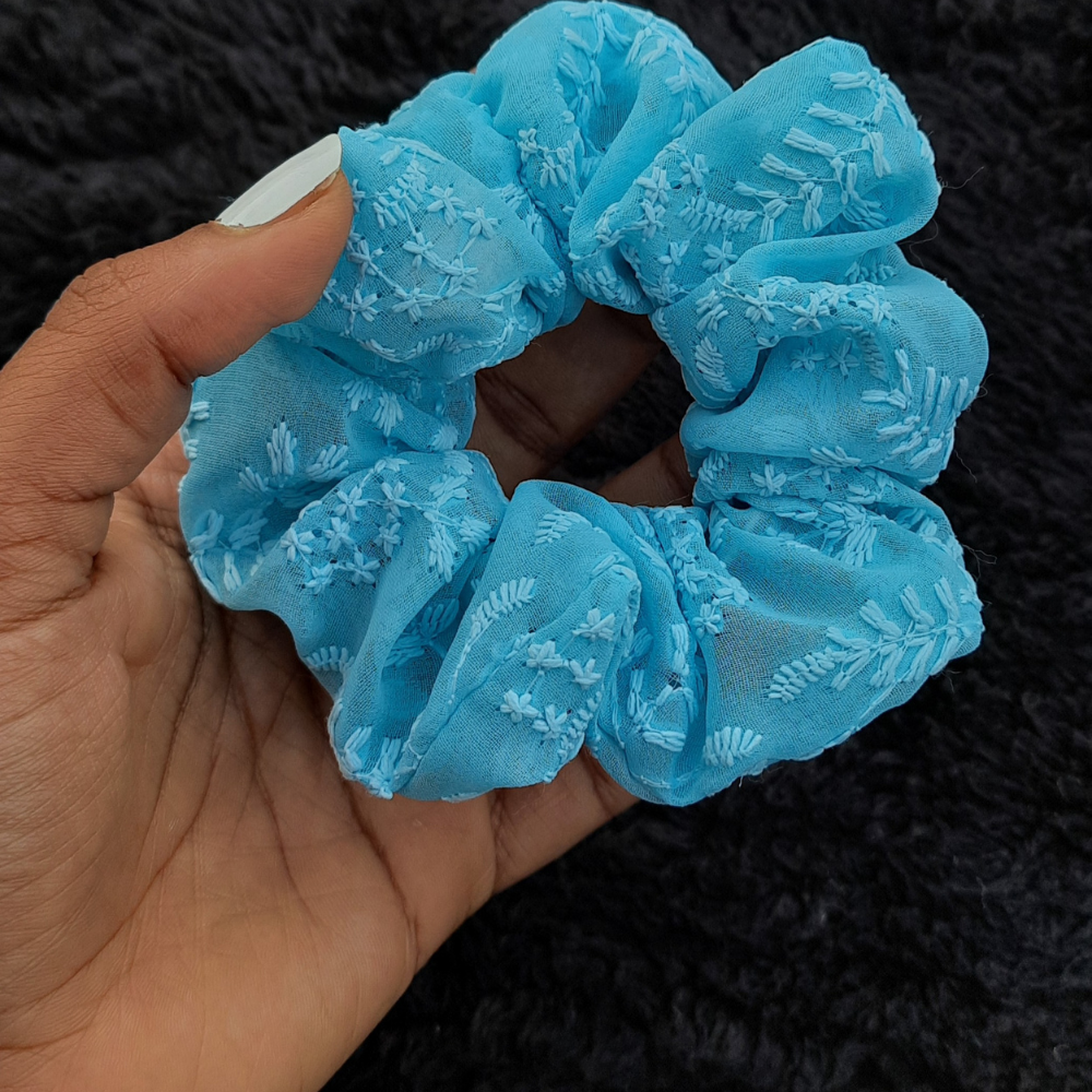 Blue Chikankaari Scrunchie