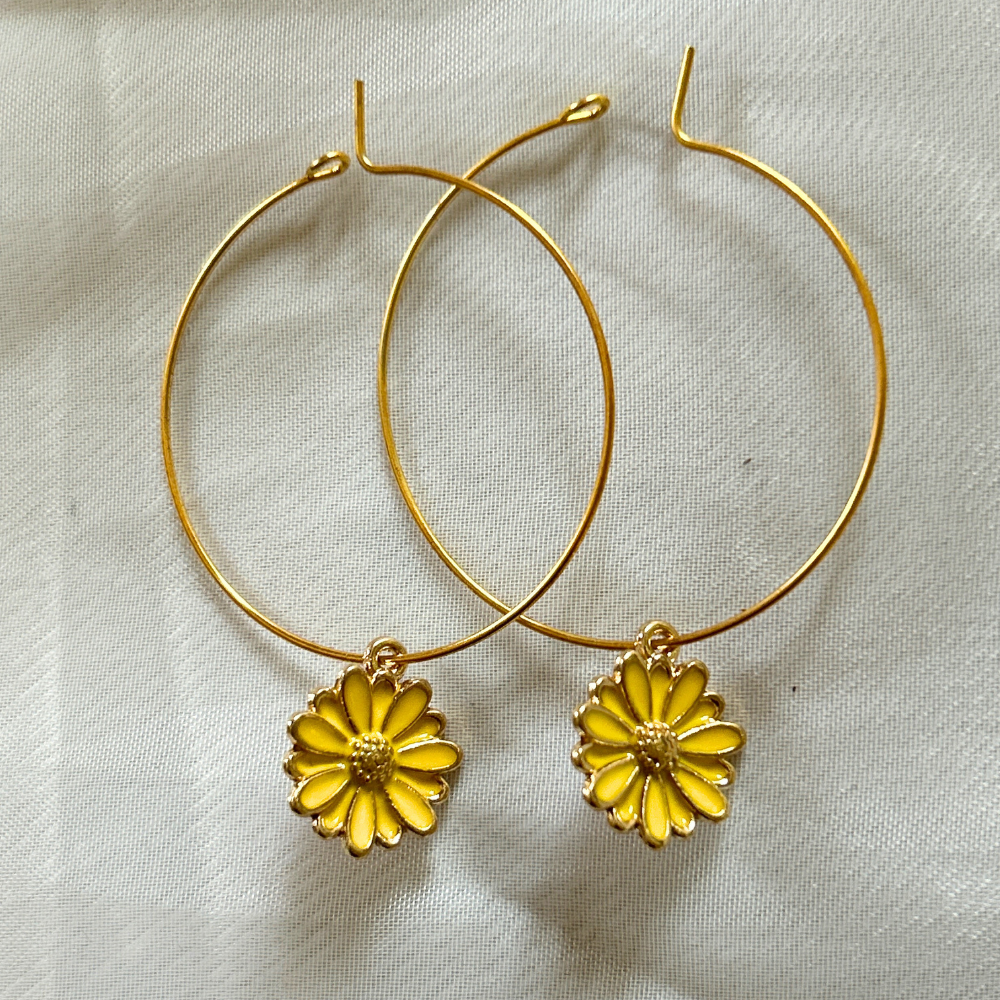 Mini Flower Hoop Earrings - Yellow