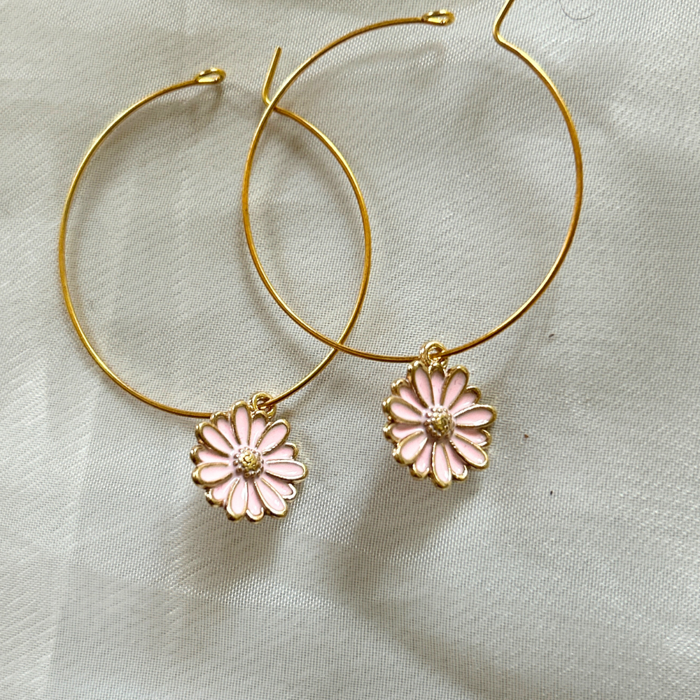 Mini Flower Hoop Earrings - Pink