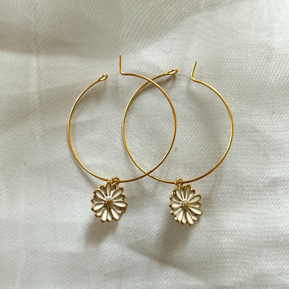 Mini Flower Hoop Earrings - White
