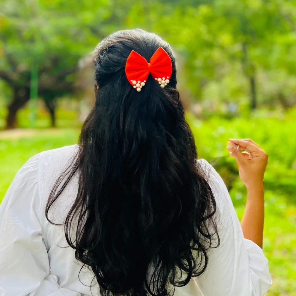 Red Pearl Hair Bow