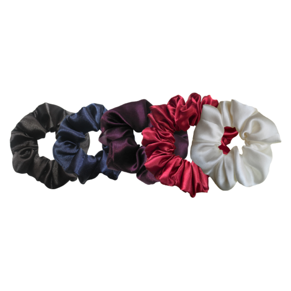 Basic Scrunchies Combo of 5 (Charcoal, Ink, Beetroot, Christmas, Snow)