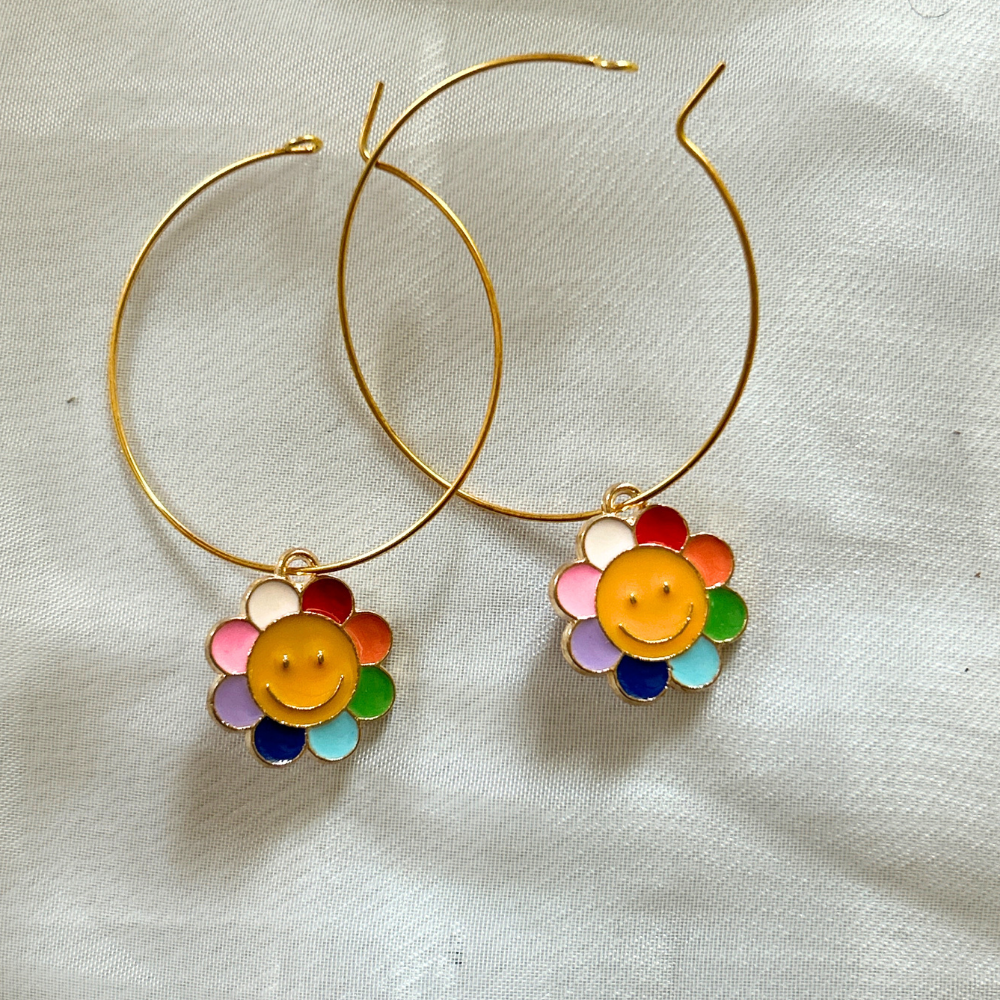 Mini Rainbow Flower Hoop Earrings