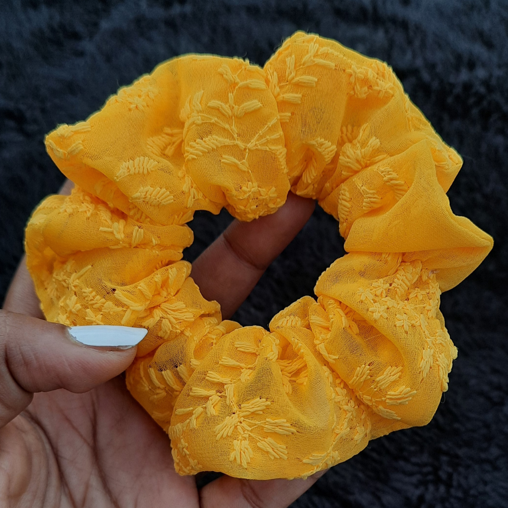 Yellow Chikankaari Scrunchie
