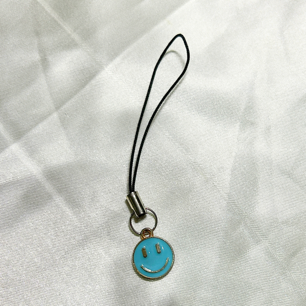 Mini Smiley Phone Charm - Blue