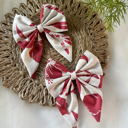 Maroon and White Pigtail Bow