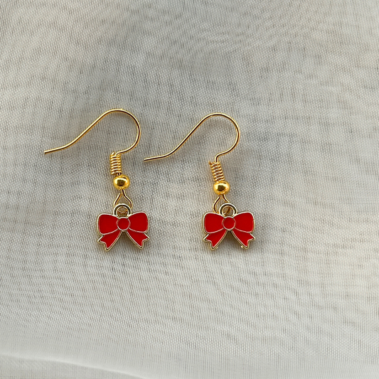 Mini Bow Earrings - Red