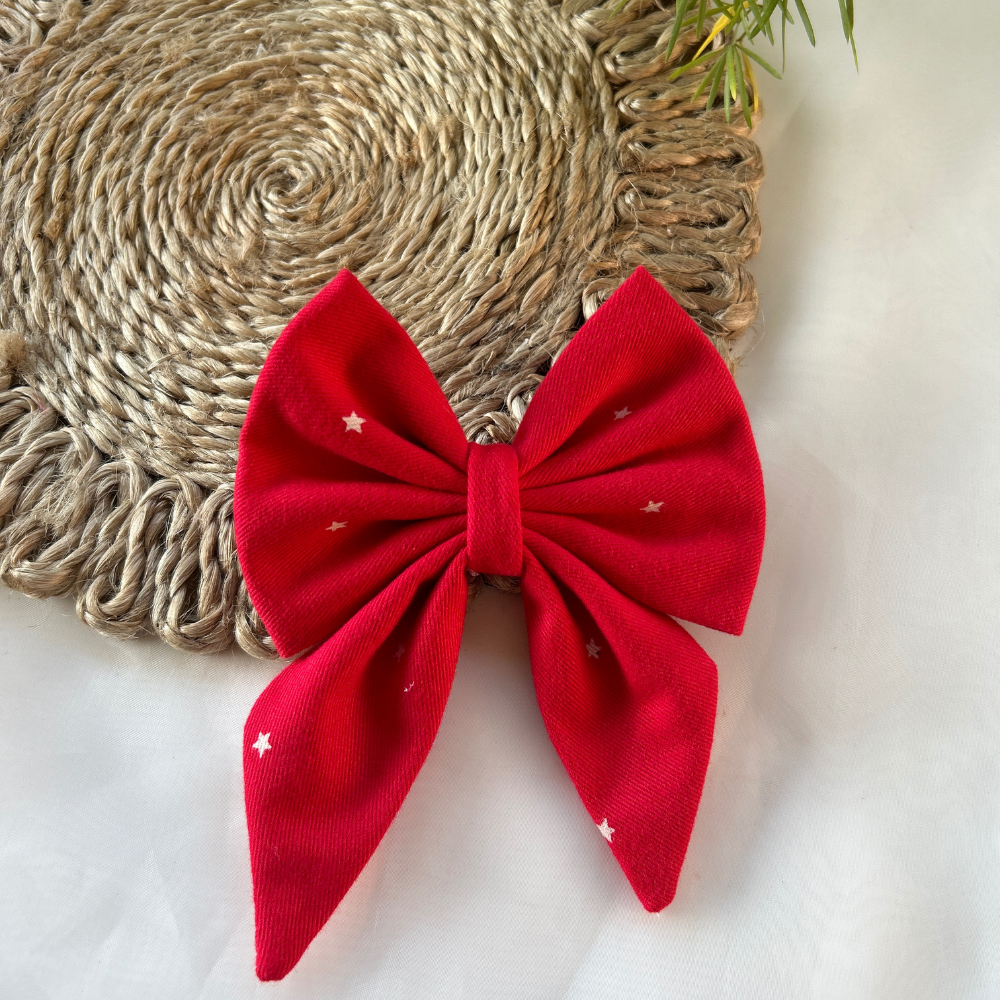 Bright red with Stars Pigtail Bow