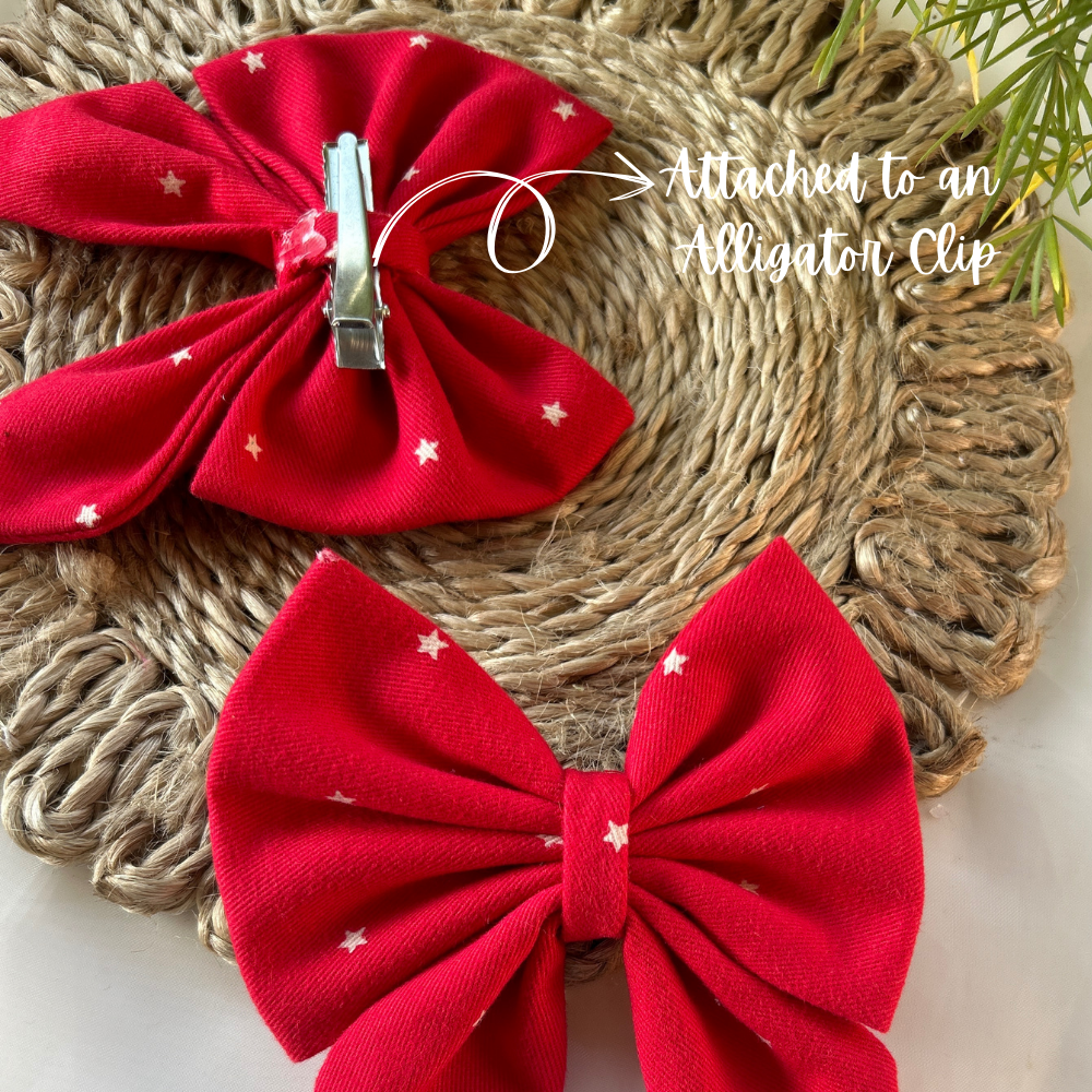 Bright red with Stars Pigtail Bow