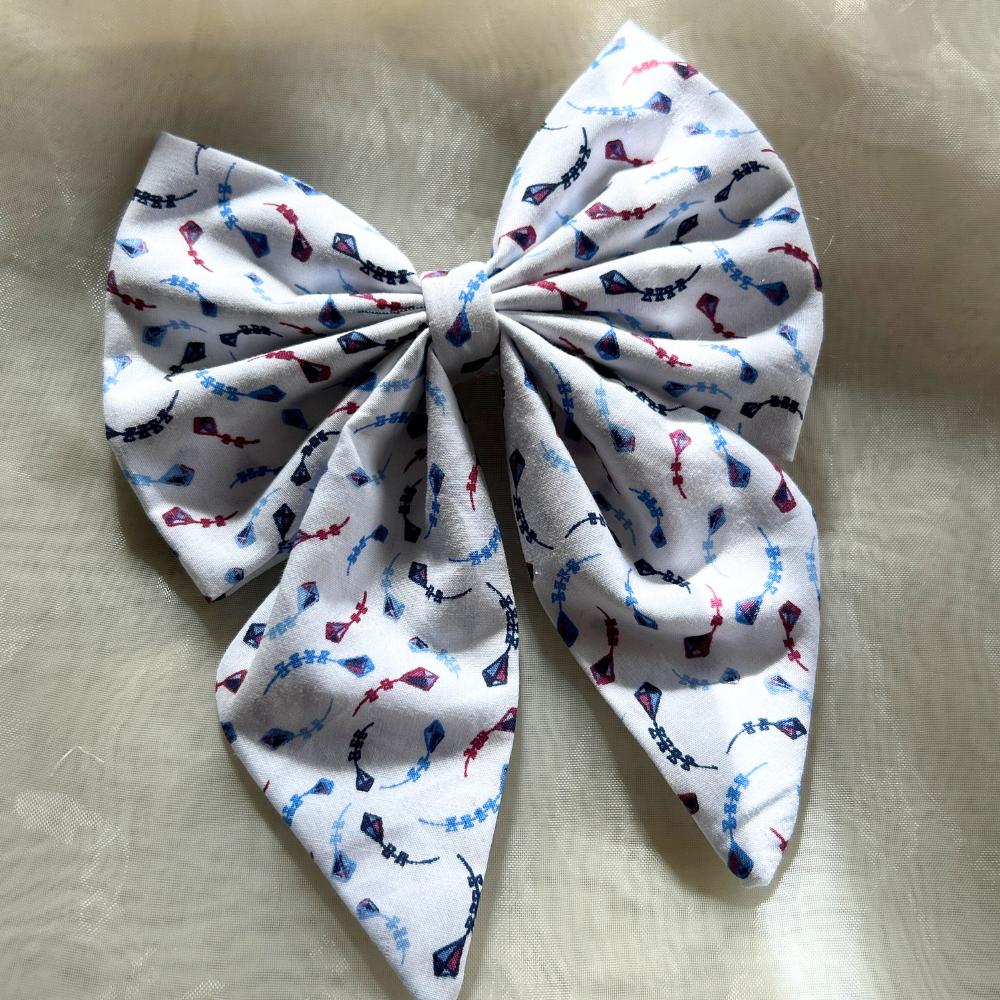 White Prints Pigtail Bow