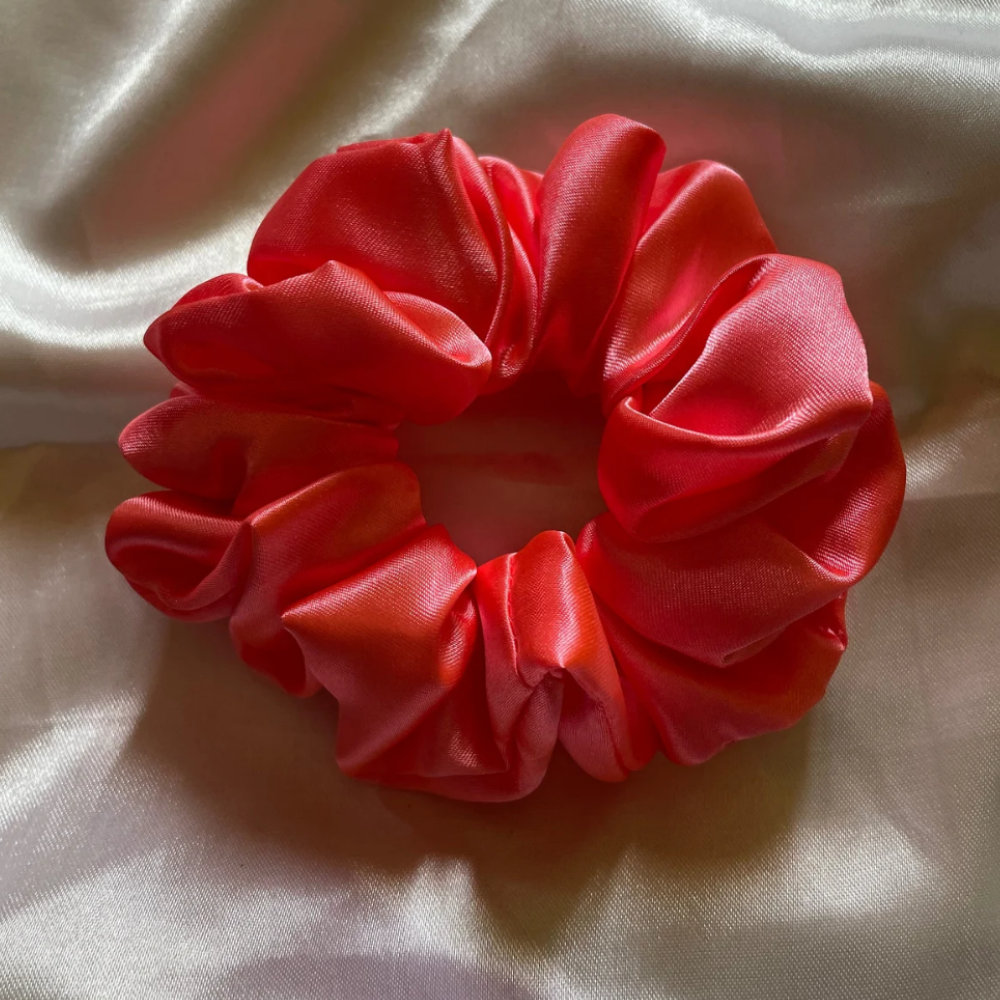 The Sky is Pink - Bright Pink Satin Scrunchie