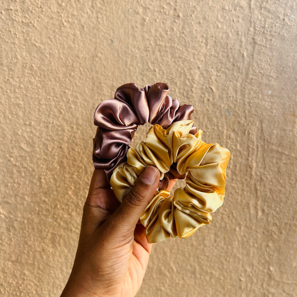 Satin Scrunchies Combo of 2 (Gold and Ginger)