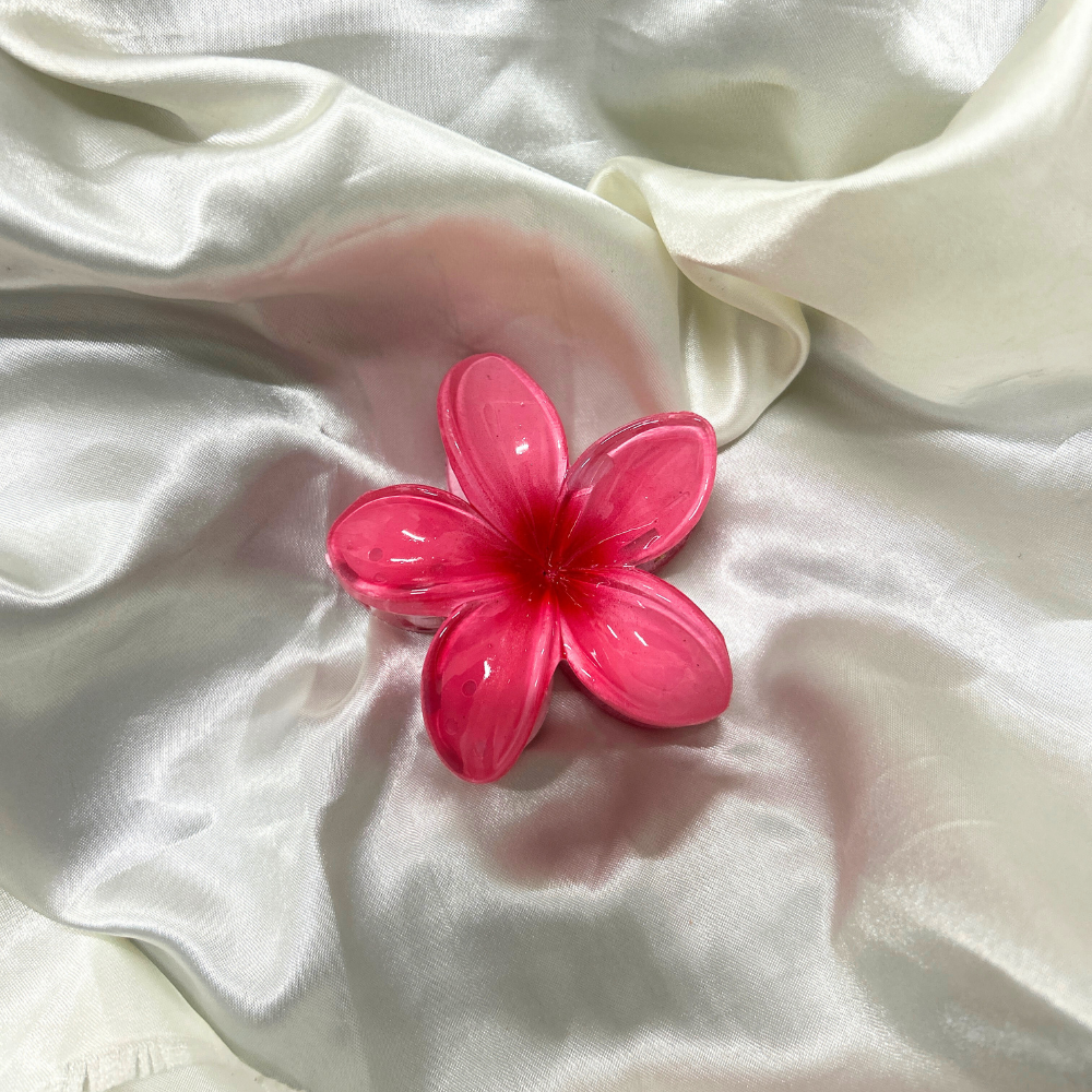 Red - Pink Flower Claw Clip - Medium
