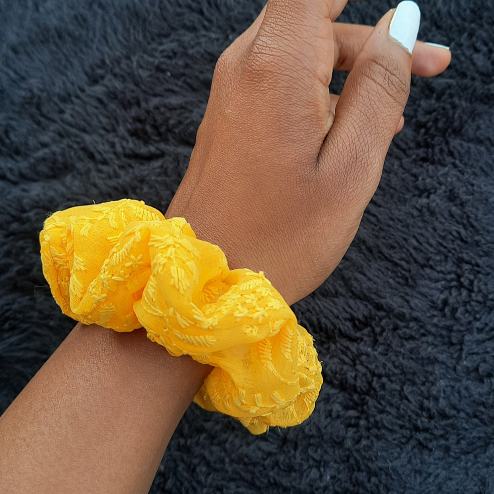 Yellow Chikankaari Scrunchie