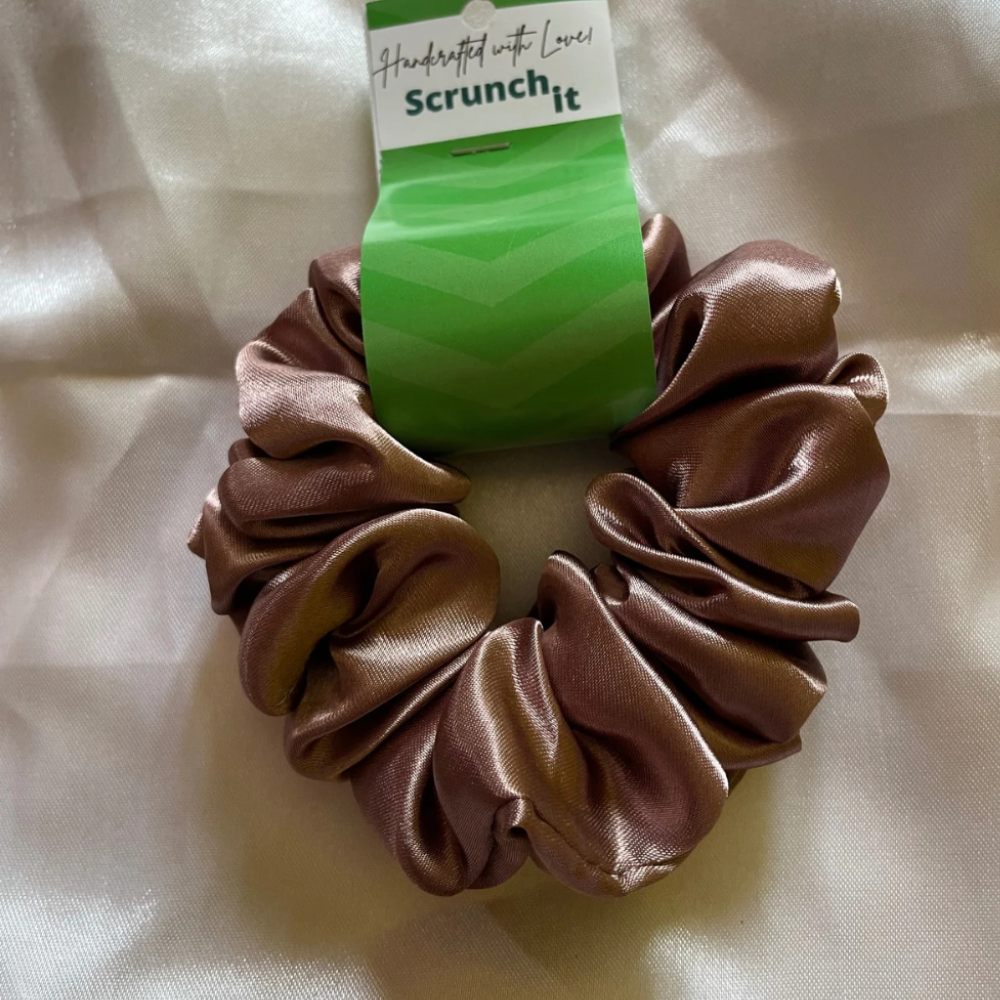 Ginger - Brown Satin Scrunchie