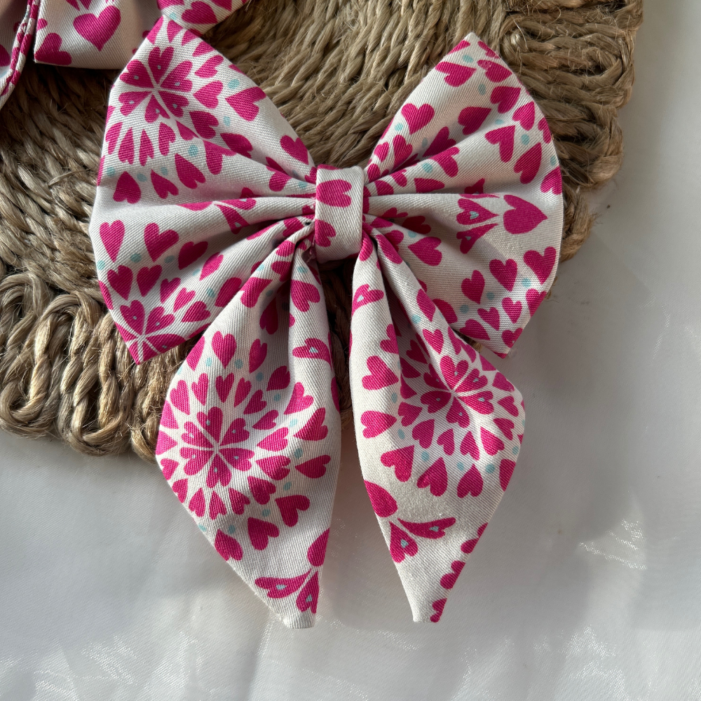 Pink Hearts Pigtail Bow