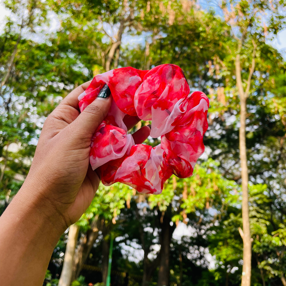 Red Tie Dye Organza Scrunchie