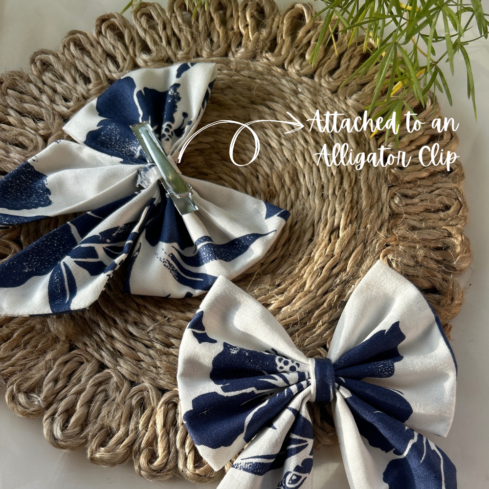 Blue and White Pigtail Bow