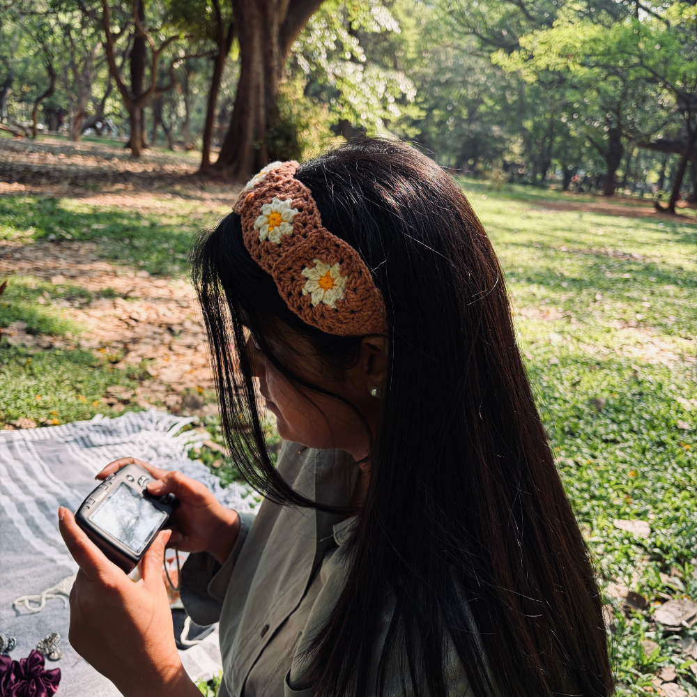 Crochet Sunflower Headband - Brown