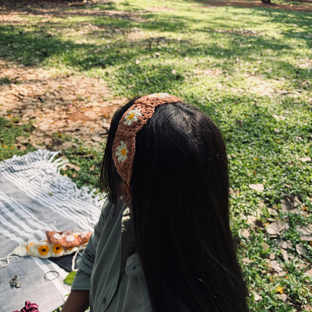 Crochet Sunflower Headband - Brown